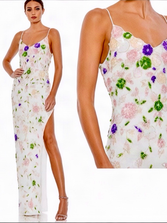 Mac Duggal Dresses & Skirts - Mac Duggal Embellished Lace Sleeveless Sequin Floral Gown White